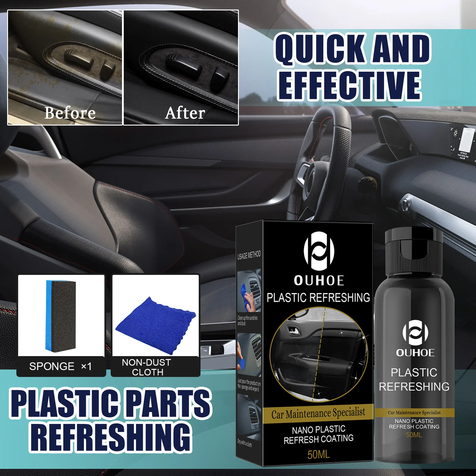 Automotive plastic refurbisher dashboard panel interior dust-proof glazing plastic whitening maintenance repair cleaning