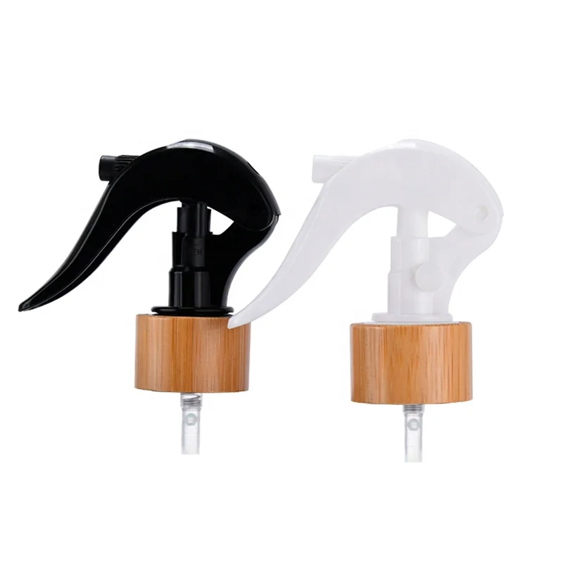 

100pcs/lot Luxury Wooden Bamboo Mini Trigger Spray Pump Black White For 20 24 28 Neck PET 300ml 500ml 1000ml Bottles