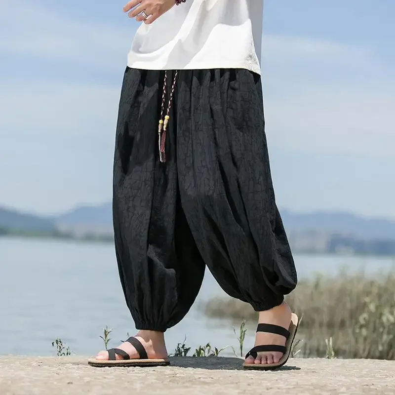 Foreign Trade Men's Wide Leg Lantern Pants Chinese Style Retro Large Size Loose Fitting Leggings