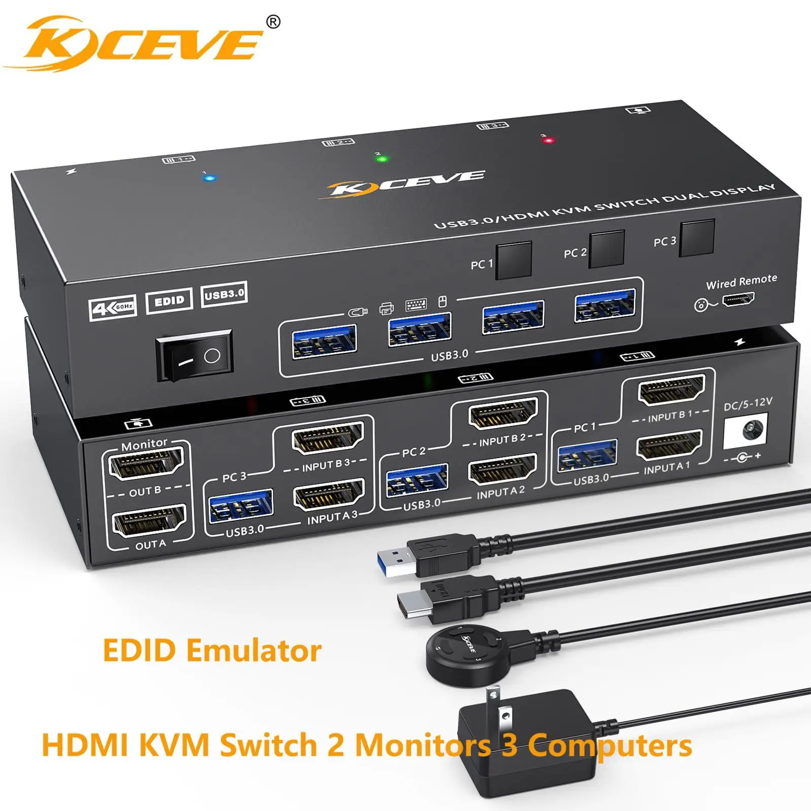 

Dual Monitor KVM Switch USB 3.0 HDMI KVM Switch 2 Monitors 3 Computers,EDID Emulator,Dual Monitor KVM Switch with 4 USB 3.0 Port