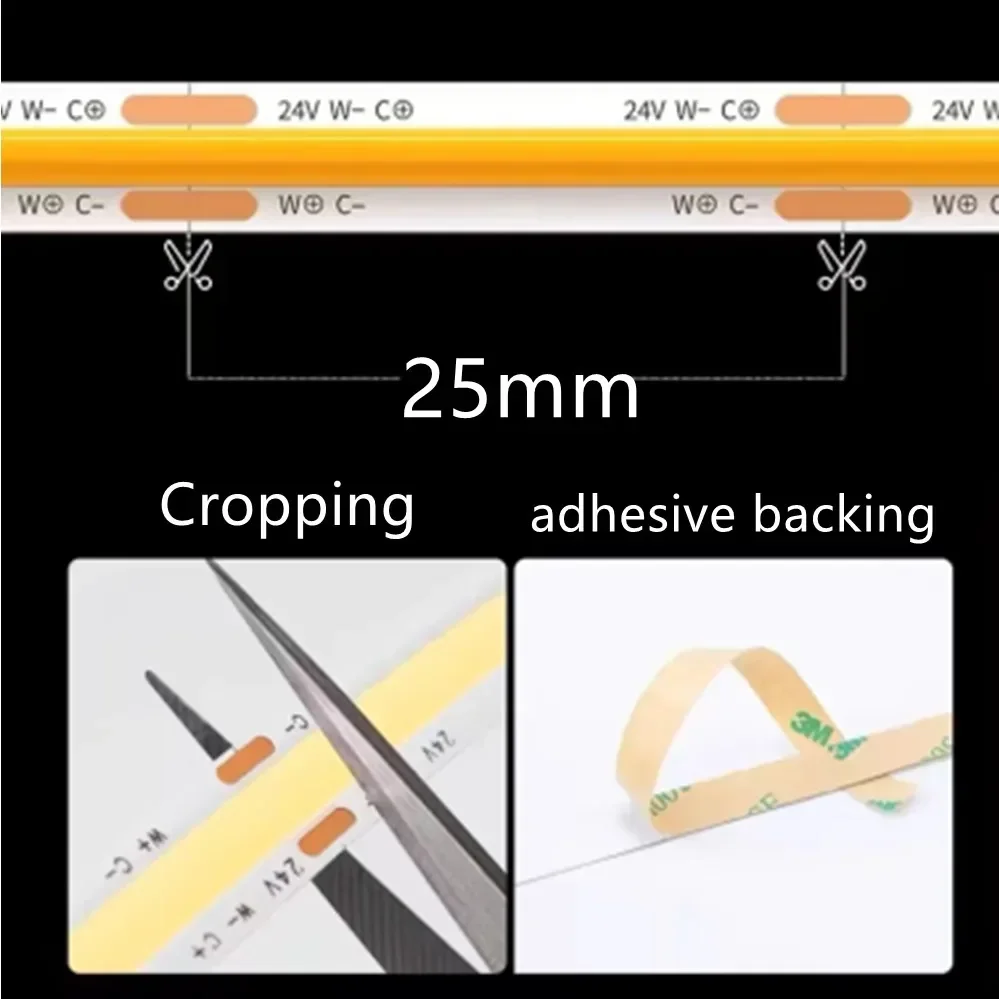 DC24V CCT Dimmable COB LED Strip 8mm/10mm RA98 2700K-6500K Tunable Double Color Linear Lighting High CRI Flexible Tape Light