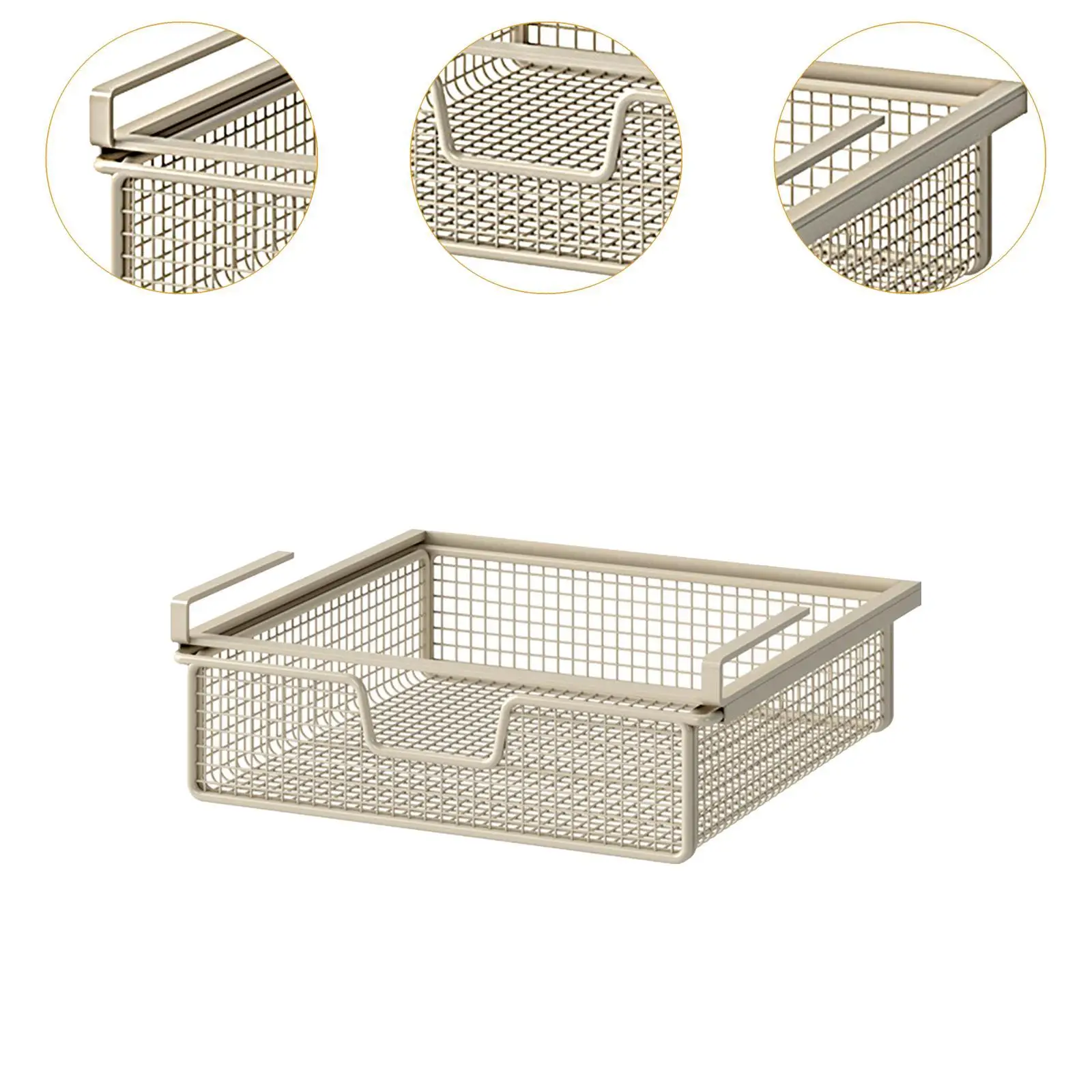 Hanging Pullout Drawer Basket Under Shelf Clothes Storage Bin for Cabinet Desk Kitchen Pantry Organizer