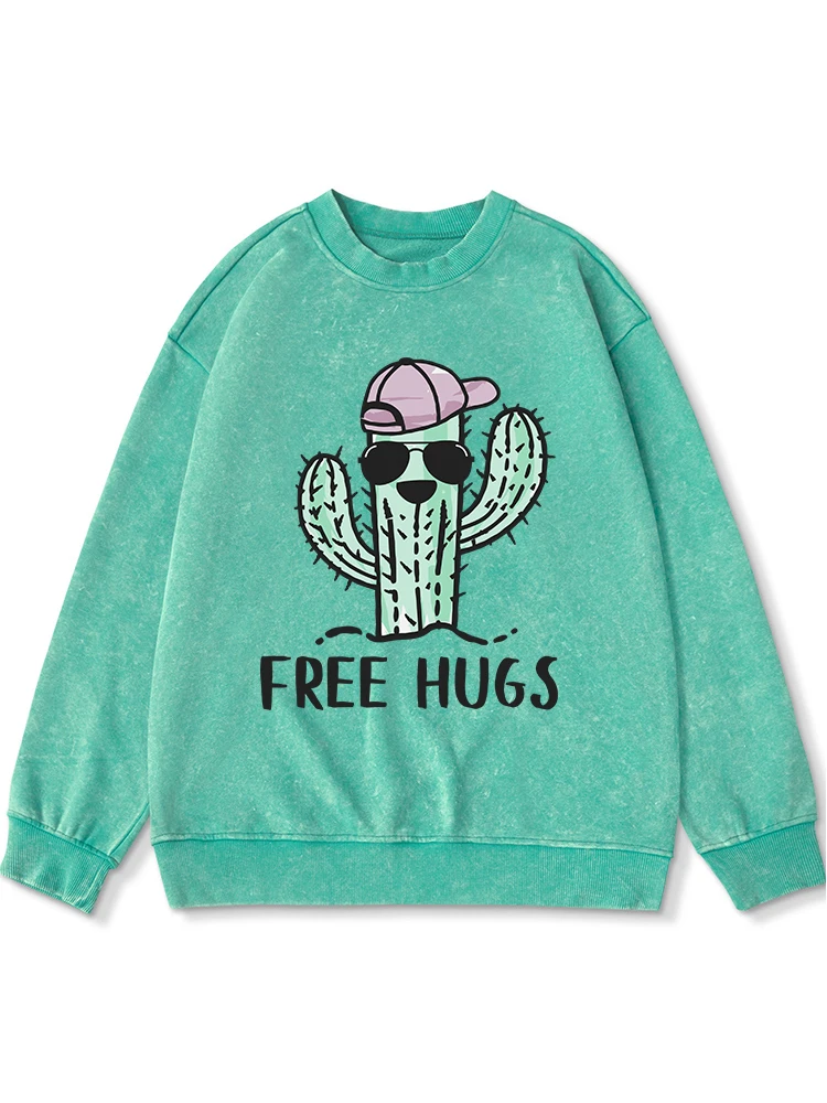 Kostenlose Umarmung von spiny Cactus Print gewaschenen Hoodies Damen Herbst weichen warmen Hoodie einfache bequeme Distressed gewaschenen Sweatshirts