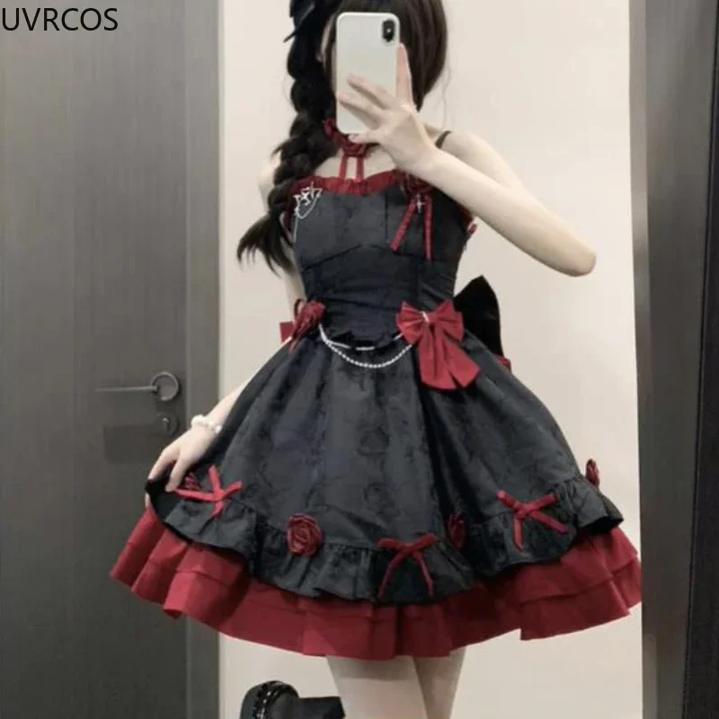 Новое викторианское платье 2025 года, готический японский стиль, элегантные платья с бантом и цветком розы, Harajuku, панк, Y2k, костюмы для косплея, Лолита CRQR45