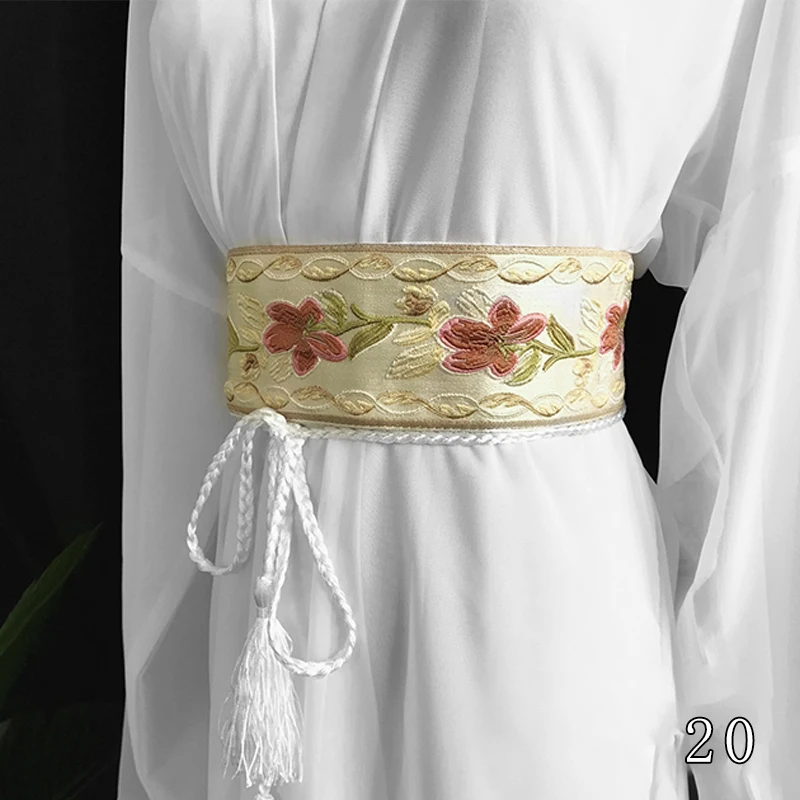 Women's Retro Hanfu Decorative Belt Japanese Ethnic Style Cosplay Weaving Tassel Embroidered Kimono Waist Belt Dress Waistband 