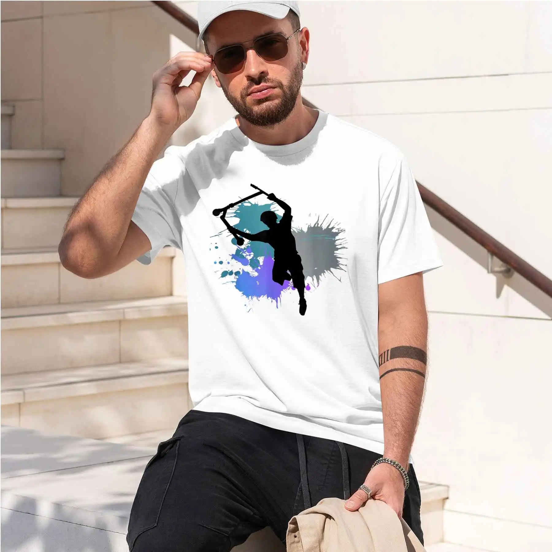 2026 new printed T-shirt Men's Trendy Extreme Scooter Stunt Silhouette Print T-Shirt Street Style Youth Casual Crew Neck Short