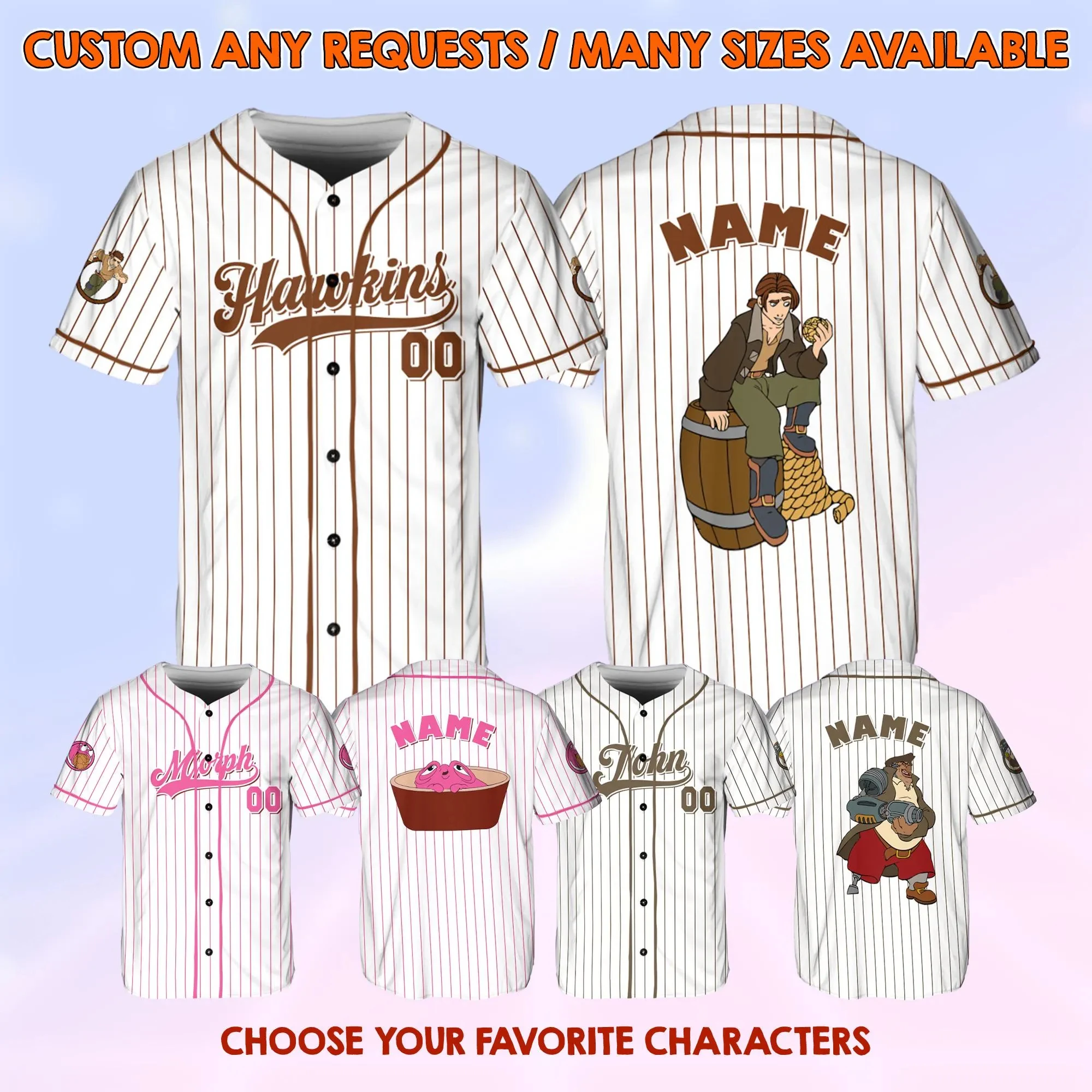 

Disney Treasure Planet Baseball Jerseys Disney Matching Shirts Personalized Treasure Planet Character Jerseys
