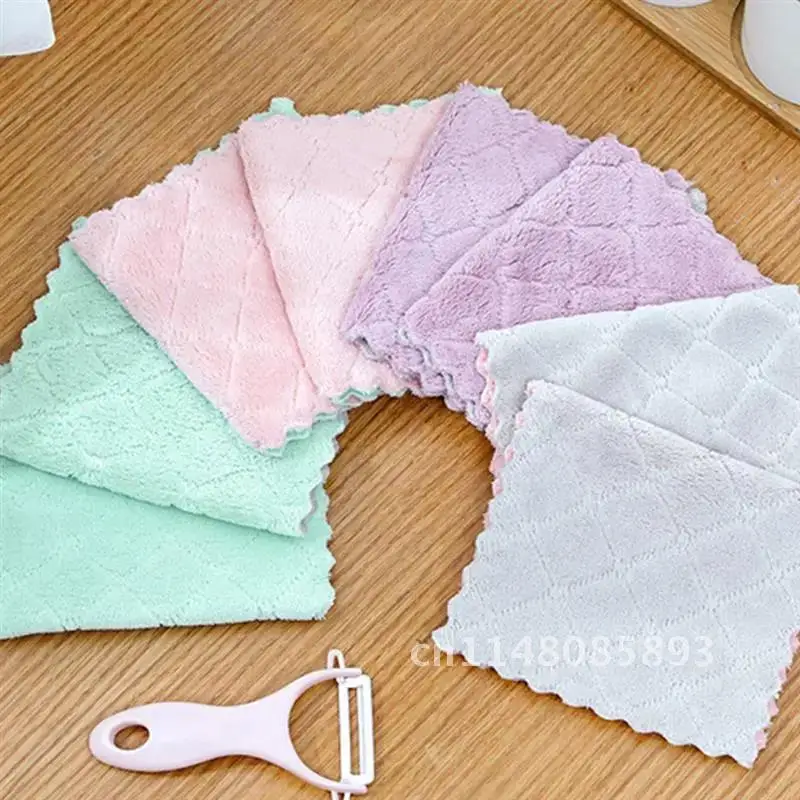 Absorbent Microfiber Kitchen Dish Cloth Non-stick Oil Household Cleaning Wiping Towel Kitchen Tool Hot 1/2/5/10PCS Double-layer