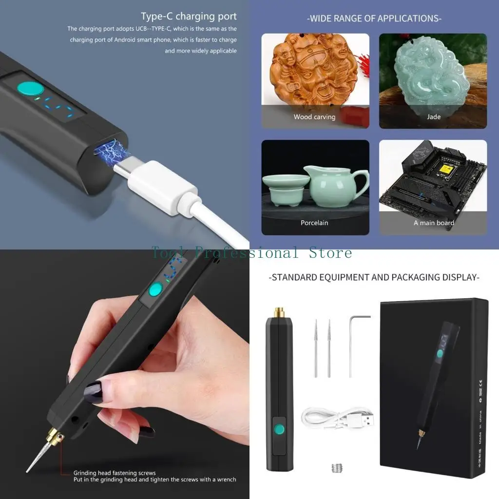 

57QF Mini Drill Electric Carving Pen 5 Speeds Drill Rotary Tool Kit Engraver Pen for Crafts Grinding Polishing