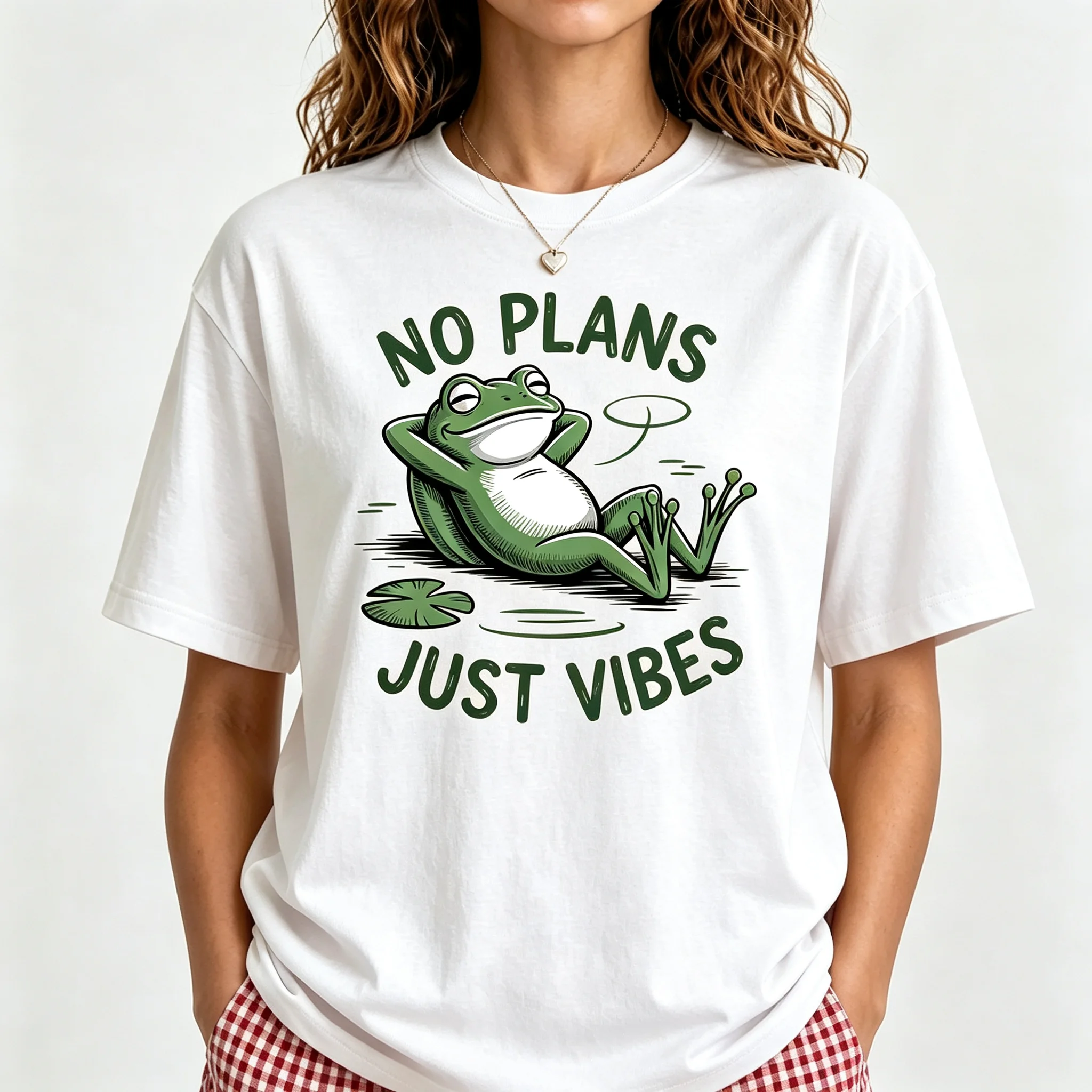 Funny Lazy Frog T-shirt No Plans Just Vibes Retro Frog Meme Graphic Tee Men Women Casual Short Sleeve Cotton Tops