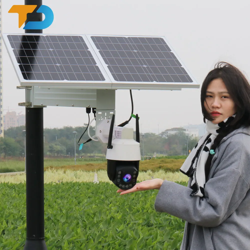 TecDeft ODM السيارات تتبع الإنسان GSM إنذار 4K 30X WIFI 5MP في الهواء الطلق بطارية تعمل بالطاقة الشمسية PTZ كاميرا تعمل بالطاقة الشمسية 4g بطاقة Sim #1