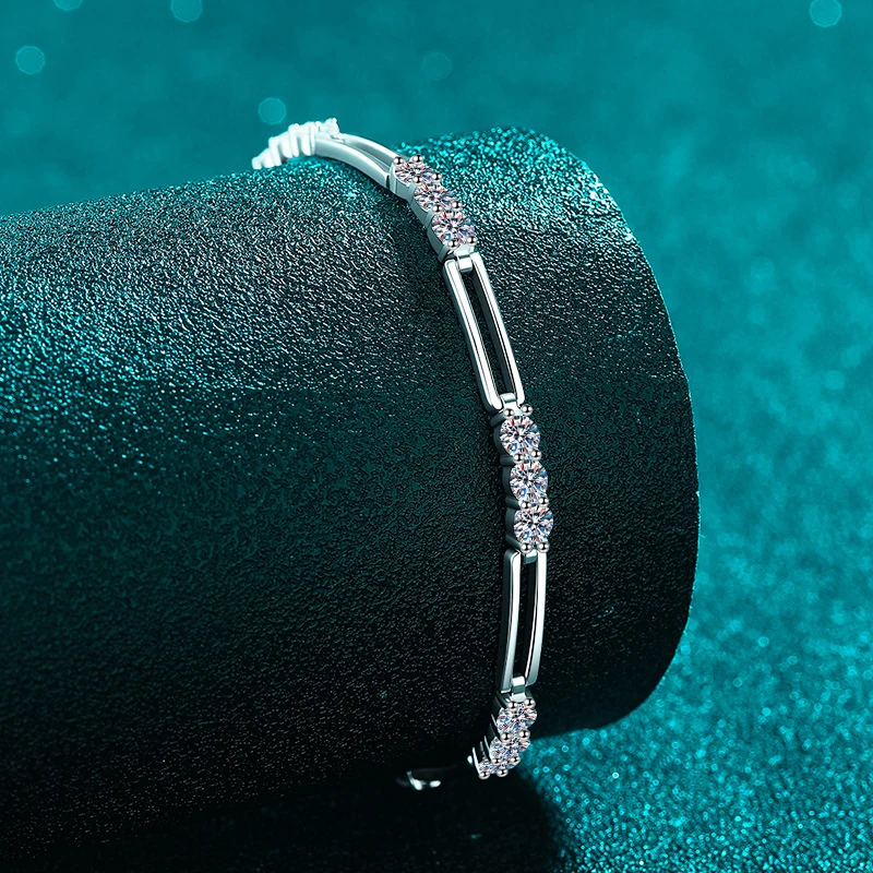 NeeTim Full 3mm Moissanite Tennis Bracelet 925 Sterling Silver Sparkling Gem Bracelets for Women Sparkling Wedding Party Jewelry