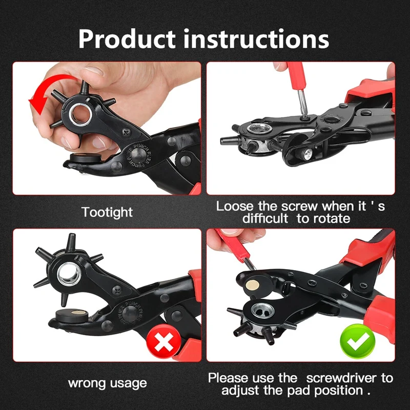 Leather Hole Punch Belt Hole Puncher For Leather, Revolving Punch Plier Kit Leather Punch Plier For Leather