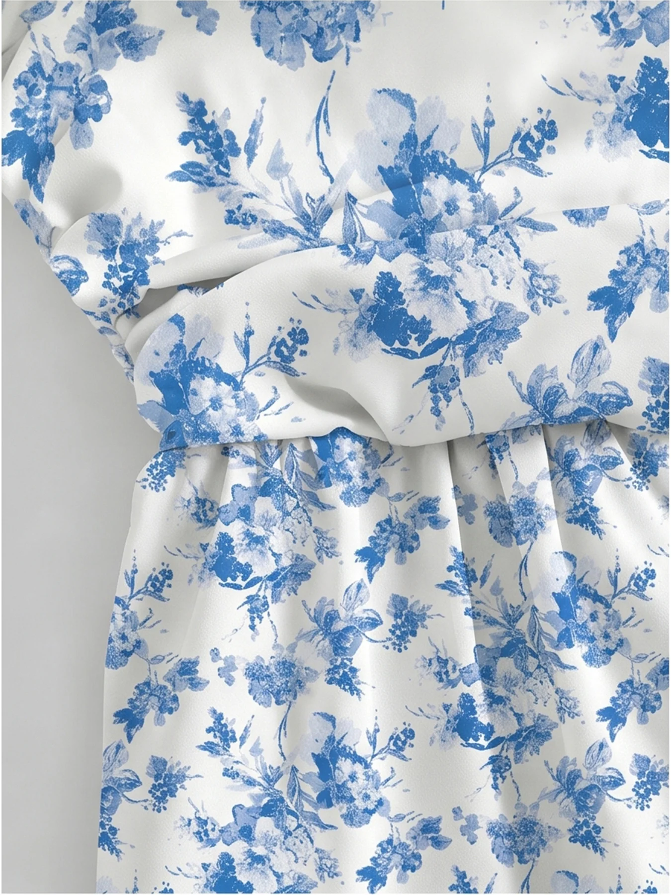 Lässiges Kleid mit Blattmuster, quadratischem Kragen, lockerer Passform, kurzen Ärmeln und tailliertem, langem Rock für Kinder und Frauen. – Detail 11