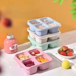 Square Divider Bento Box Reusable 4-compartment Food Container Snack Nuts with Lid Platter Wheat Straw Lunch Box KitchenSupplies