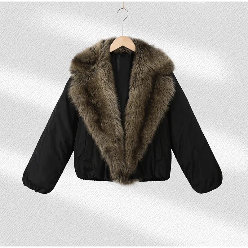 Herbst Winter Kunstpelz Patchwork Kurze Mäntel Damen Verdickte Revers Lange Ärmel Taschen Schwarze Jacken 2026 Damenmode Neue Oberbekleidung – Detail 3