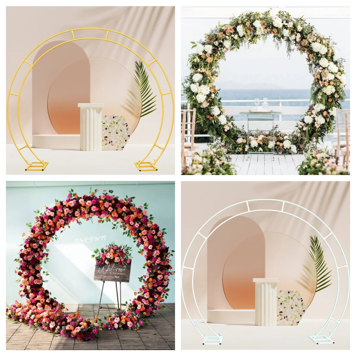 Double Round Metal Arch Circle Backdrop, Decoração Prop, Adequado para Cerimônia De Casamento, Flower Stand, Fundo De Noivado