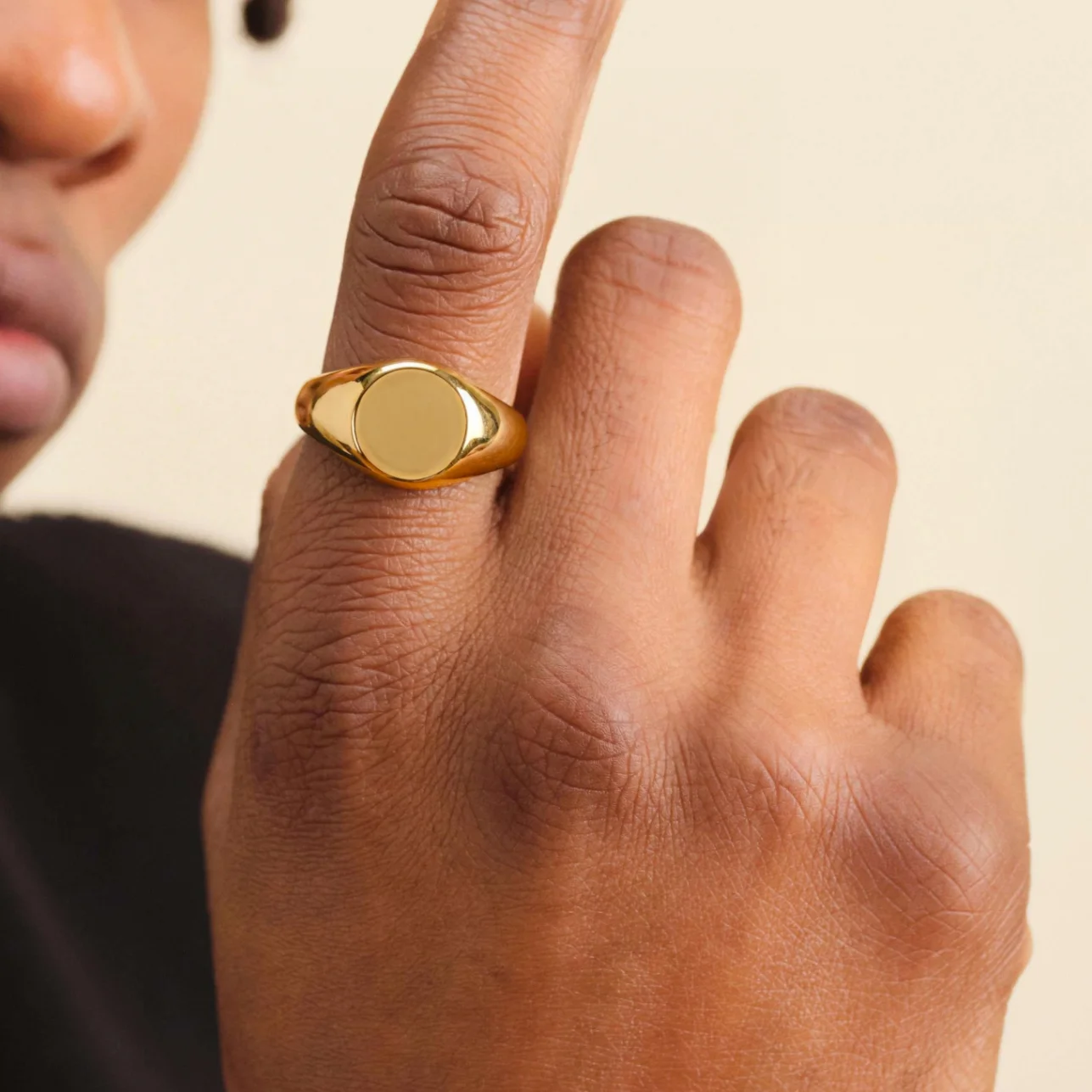 

316L Stainless Steel 17mm Circle Signet Ring, Minimalist Round Flat Top Band, Waterproof Hip Hop Jewelry Gold Silver 5-7