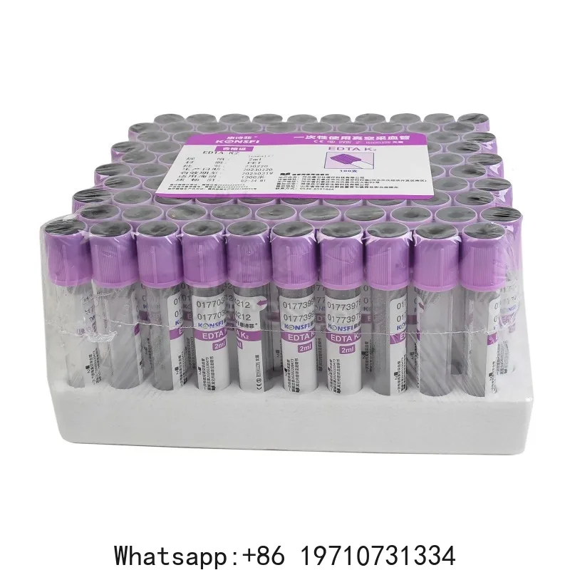 100pcs Plastic EDTA K2 Disposable Sterile Vacuum Blood Collection Tube For Hospital Veterinary Laboratory Teaching Supplies