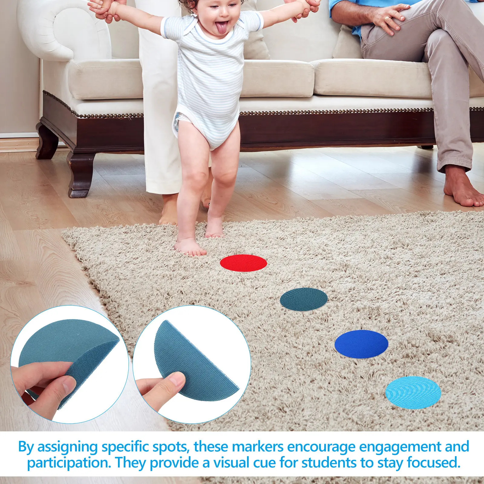 10Pcs Assorted Color Carpet Marker Dots Reusable Soft Floor Spots for Student Seating Grouping and Engagement in Early Learning