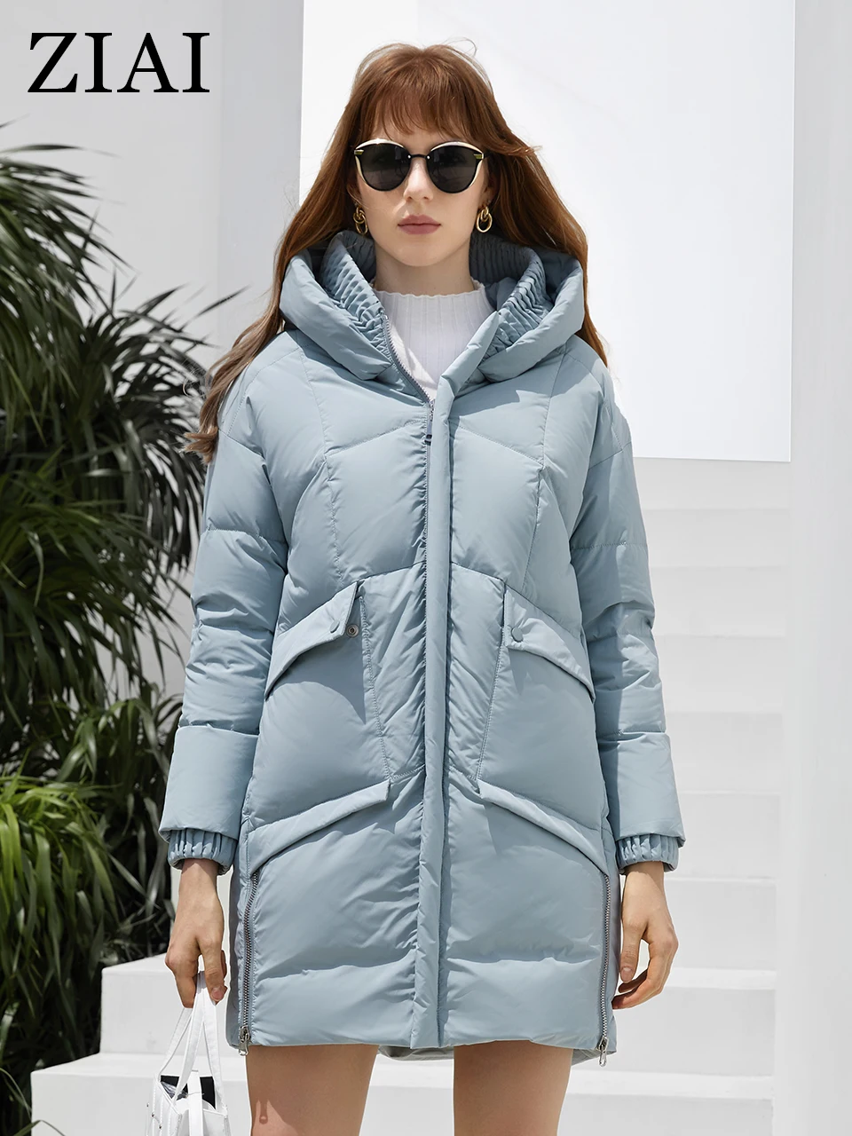 ZIAI 2022 New Women's Down Jacket  Mid-length high-quality Coat Women simple fashion cold-proof hooded Women Jackets ZR-10279