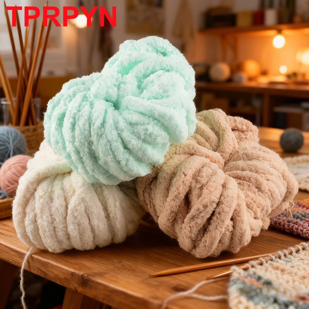 250 g handgewebtes Chenille-Graugarn für grobes Strickgarn. Weiches und farbenfrohes, einlagiges Garn mit Samtlinie für Haustiernester – Detail 14
