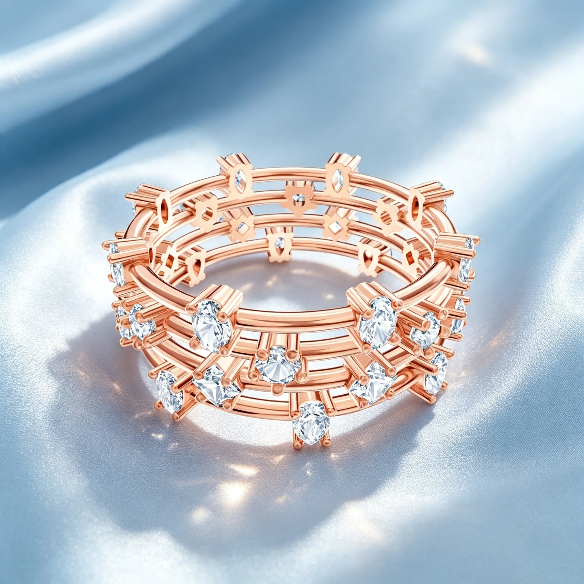 Women's Multilayer Stackable Open CZ Butterfly Floral Ring