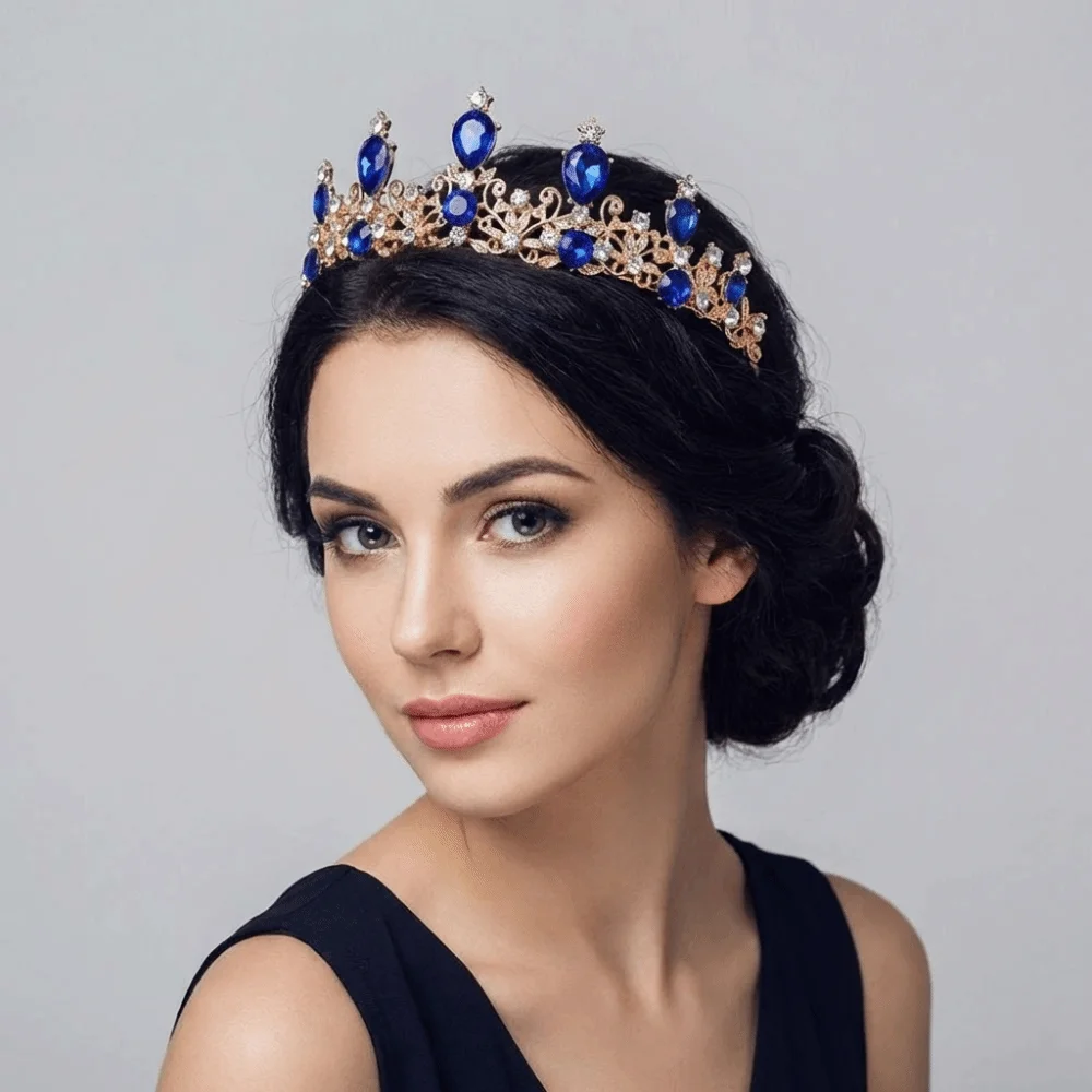 Alloy Queen Princess Crown Water Drop Shape Classical Pattern Diadem Headwear Hair Accessories Baroque Bridal Crown Birthday