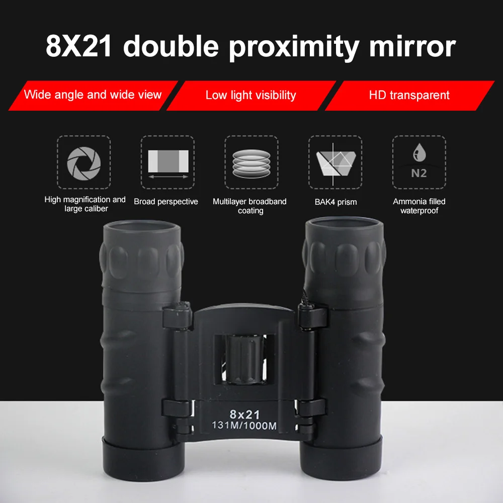 

8x21 Mini Pocket Zoom Binoculars Lightweight Foldable BAK4 Optics Binoculars for Adults Kids Bird Watching Hiking Outdoor Sports