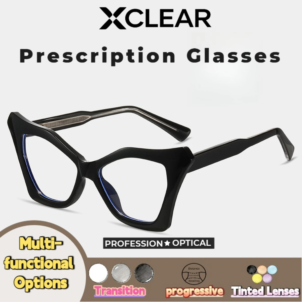 

Xclear Cat Eye Currents Myopia Prescription Glasses New Fashion Fashion High Quality Anti Blue Ray Progressive Optical Eyeware