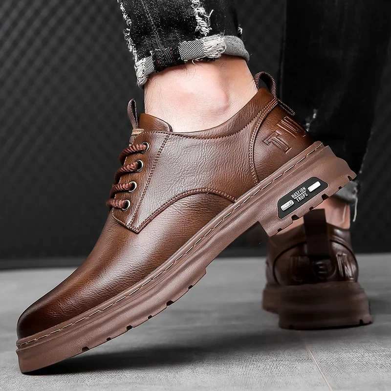 Men's Casual Leather Shoes Designer Trendy All-match Platform Shoes  Men's Business Breathable Leather Shoes Zapatos De Hombre