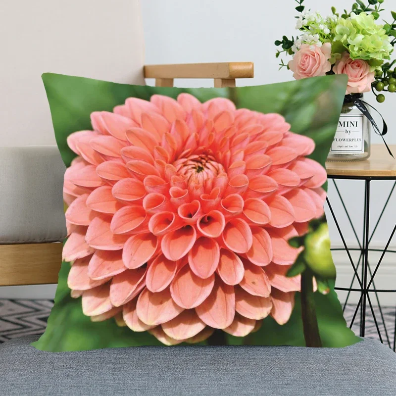 New Arrival Dahlias Flower Pillow Cover Bedroom Home Office Decorative Pillowcase Square Zipper Pillow cases Satin Soft No Fade