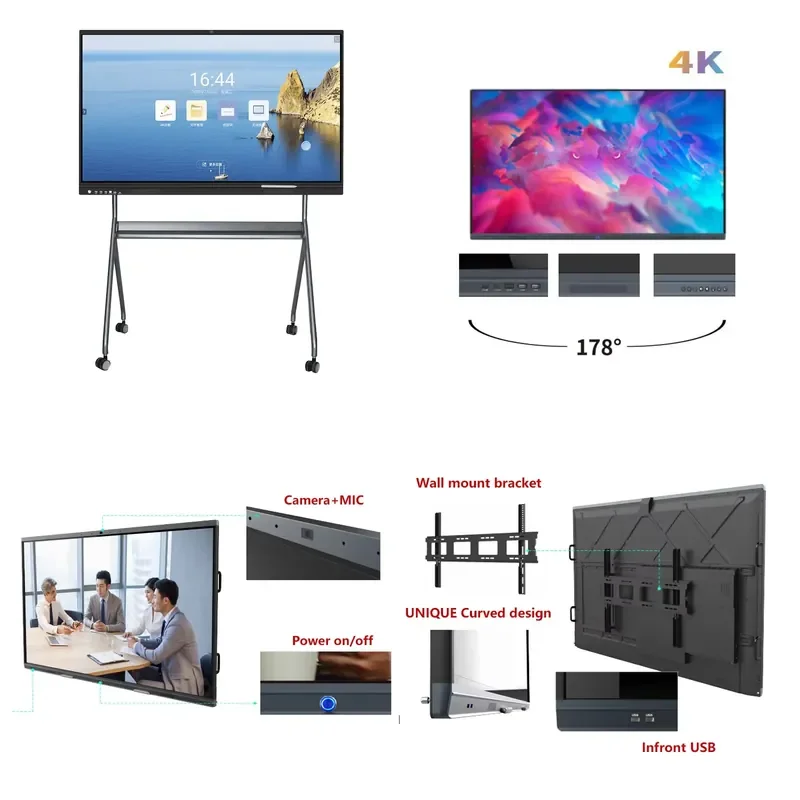 Pantalla Plana Interactiva Multitáctil, Pizarra Interactiva Inteligente, Pantalla LED Metálica de 65 Pulgadas, Smart TV con Windows 10, CPU PVD I5