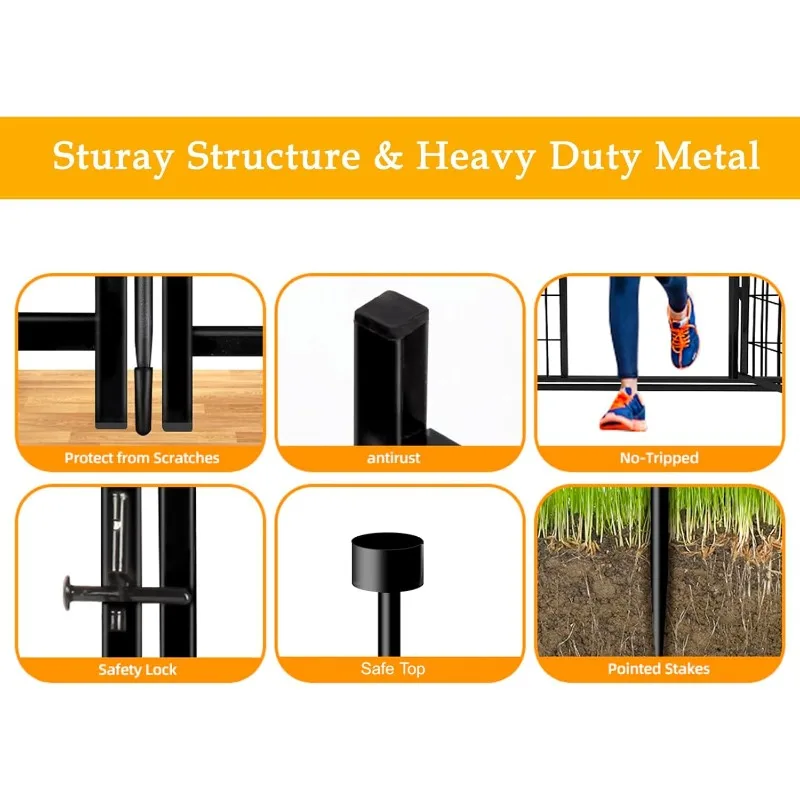 Garden Fence with Gate 32 in(H)×26.6 Ft(L) 12 Panels, Heavy Duty Iron Animal Barrier Fence for Yard, Suitable for Indoor Pet Fen