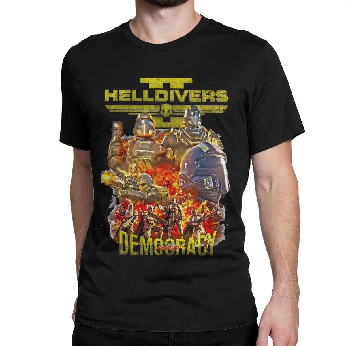 Men T-Shirt Managed Democracy Helldivers Vintage 100% Cotton Tees Short Sleeve T Shirt Round Collar Clothes New Arrival