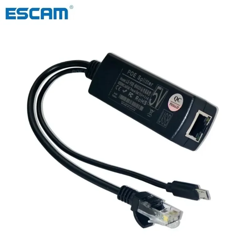 escam 25kv anti interferencia power over ethernet 48v a 5v 24a 12w divisor poe ativo micro usb plug para raspberry pi cctv 01