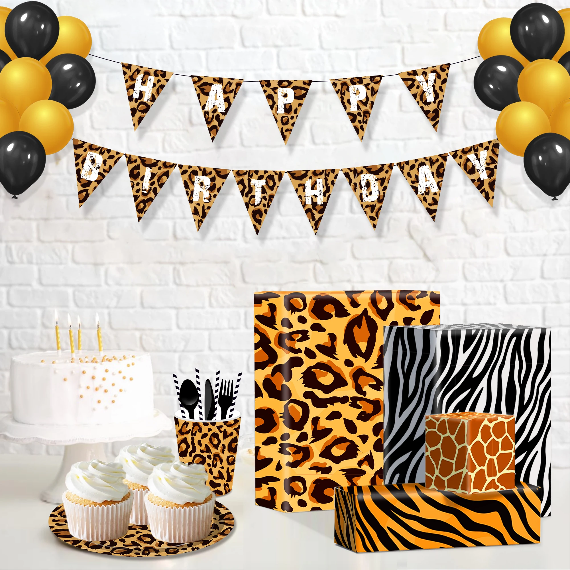 12pcs Jungle Animals Party Gifts Box Wrapping Crafts Paper Birthday Leopard Zebra Stripe Decorative Packing Paper Party Supplies