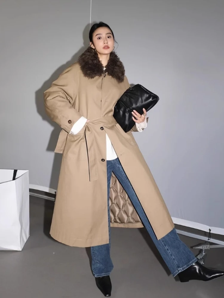 

Свободная длинная женская пуховая куртка из белого гусиного пуха с меховым воротником, теплая, ветрозащитная, верхняя одежда