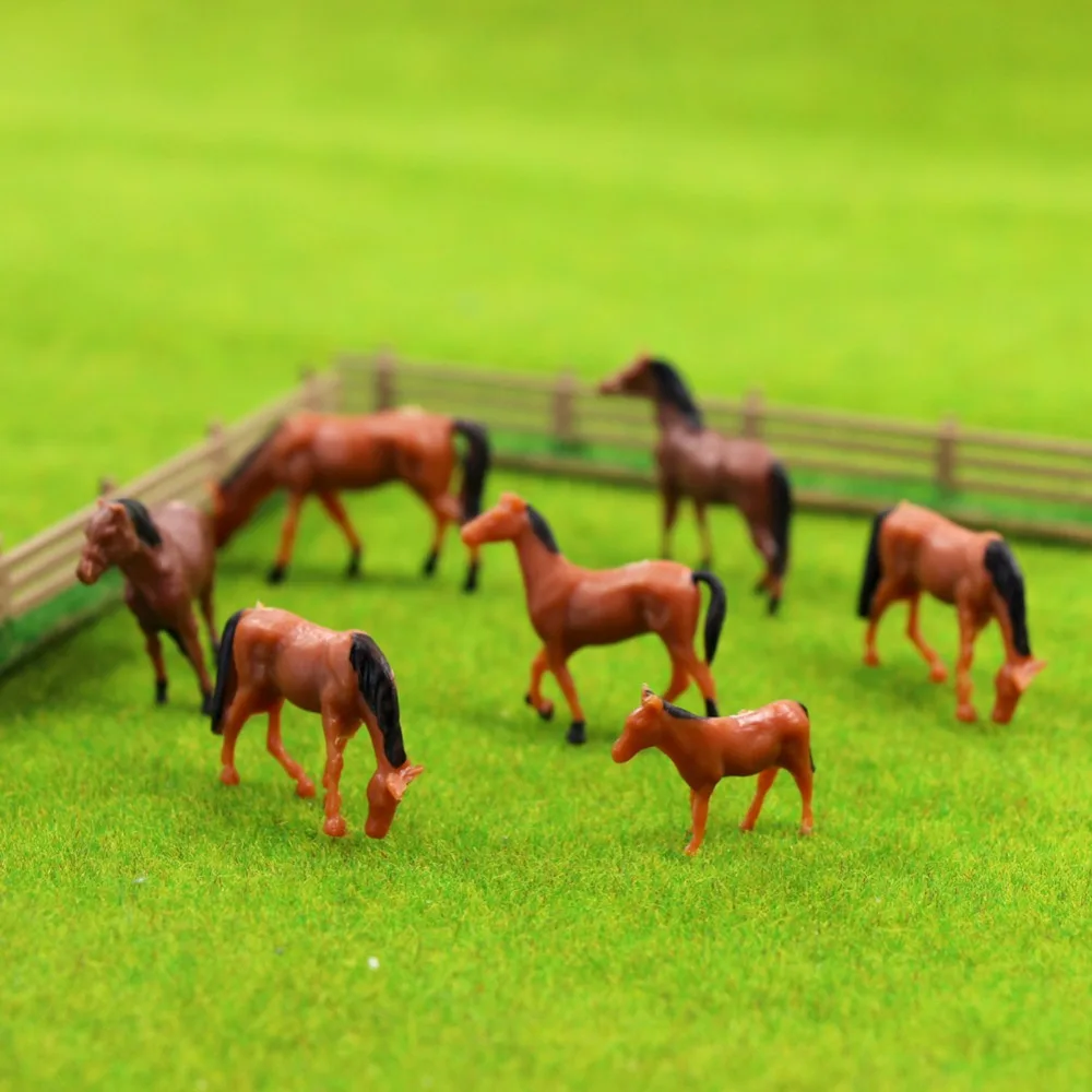 1:87 HO Scale Painted Animals Horse Model For Diy Farm Sand Table Scene Layout Materials Diorama Kits 12Pcs