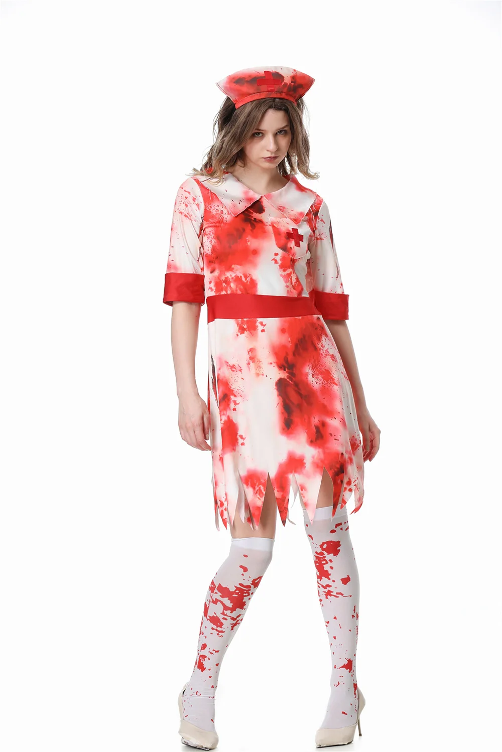 Disfraz de enfermera de sangre para fiesta de Halloween para adultos, disfraz de Horror, sangre, Zombie, Doctor, enfermera, vampiro, vestido de Cosplay