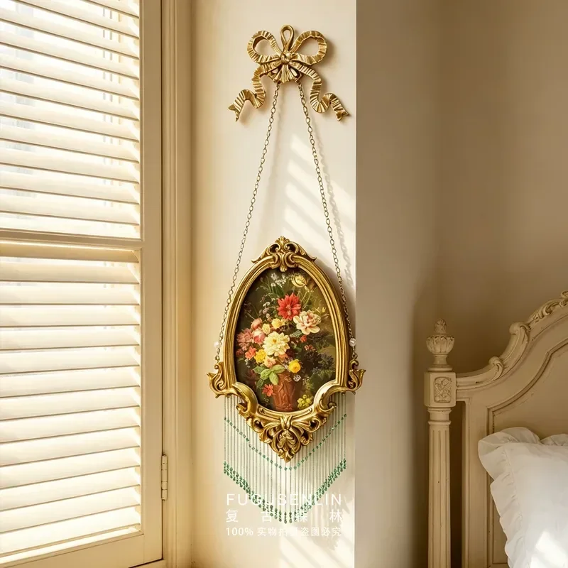 Retro Handmade French Light Luxury Court Relief Picture Frame Fringed Shield Wall Hanging Homestay Decoration European Home