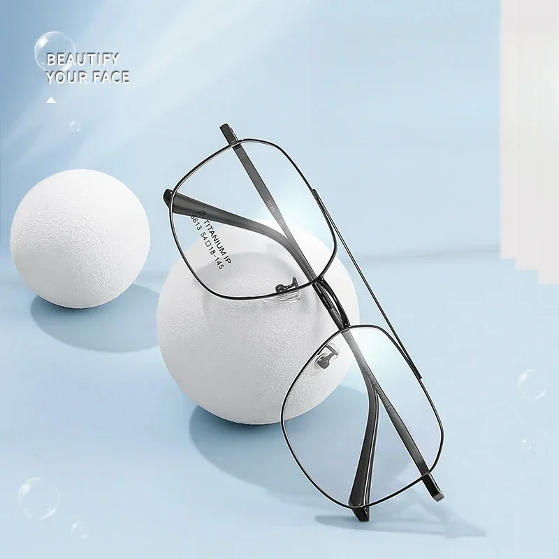 

Оправа для очков OLLYMURS в ретро-стиле из чистого титана, мужская, для коррекции зрения, модная, с двойной перемычкой, женская, модель 6613