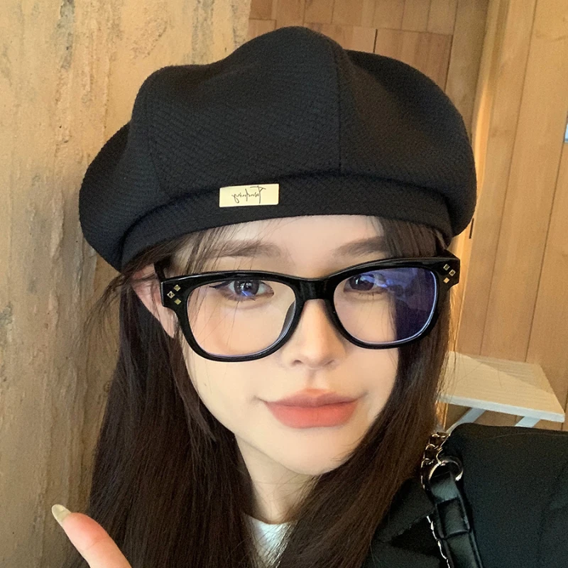 Cute Pink Berets Caps for Women Show Face Small 2024 Spring New Korean Version Fashion Casual Retro Octagonal Newsboy Hats