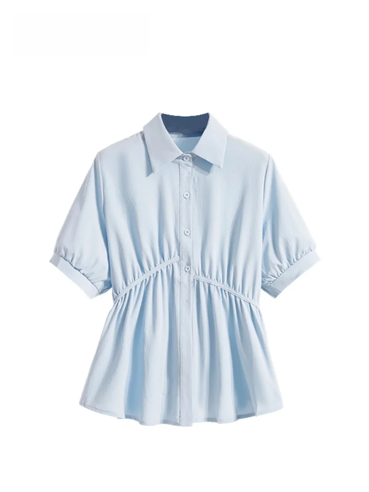 

Blue Short Sleeve Shirt for plus Size Women Summer New Style Cara CLUB Big Size Fashionable Age-Defying Design Top
