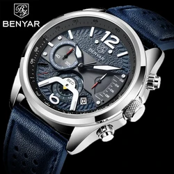 BENYAR 2021 nuovo orologio da uomo moda sport cronografo multifunzionale in pelle orologio al quarzo da uomo orologi Top Luxury Brand