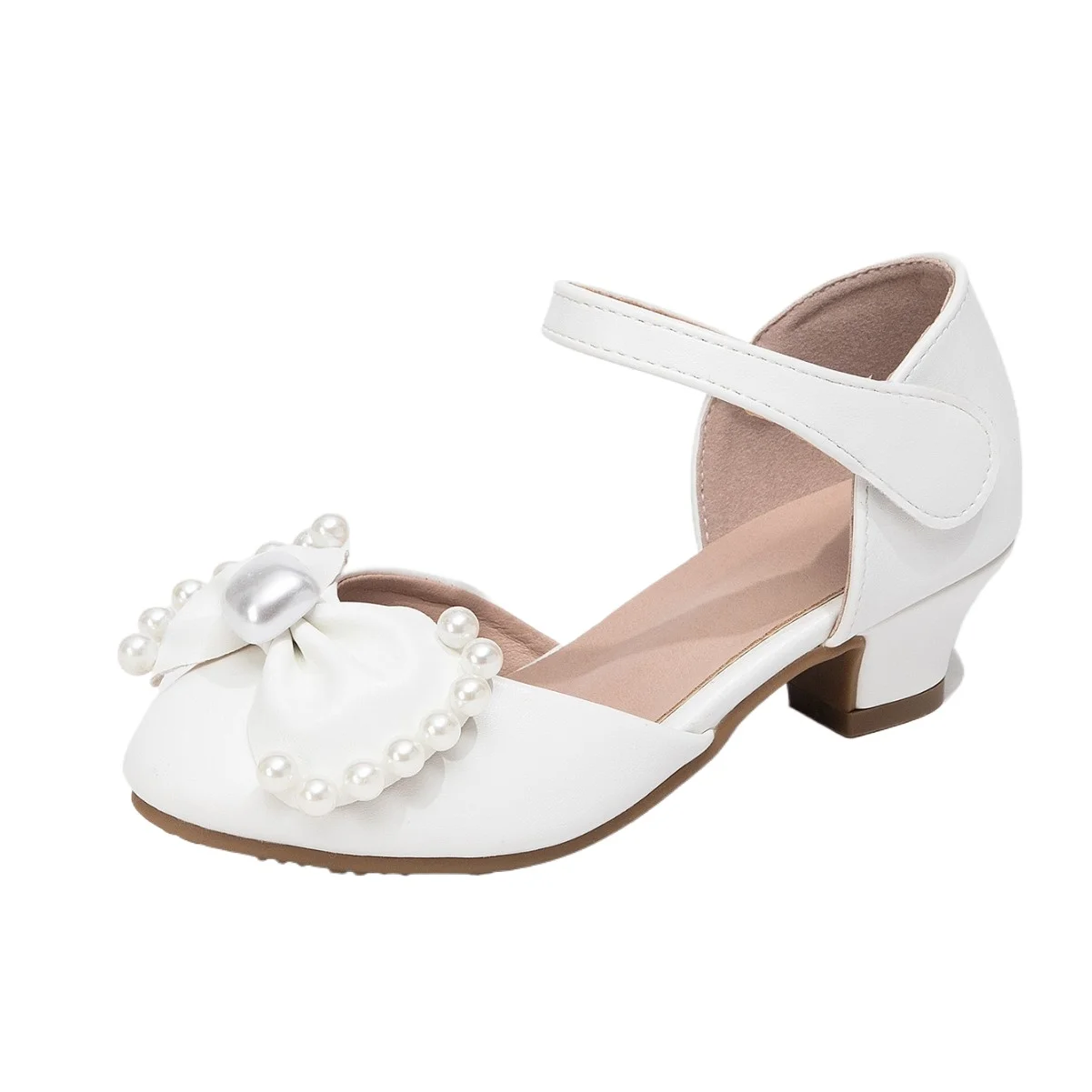 2026 New Girls' Pearl Bow Princess Sandals Fashion High Heels Comfortable Kids Footwear For Stage Performance Dress Party Wear
