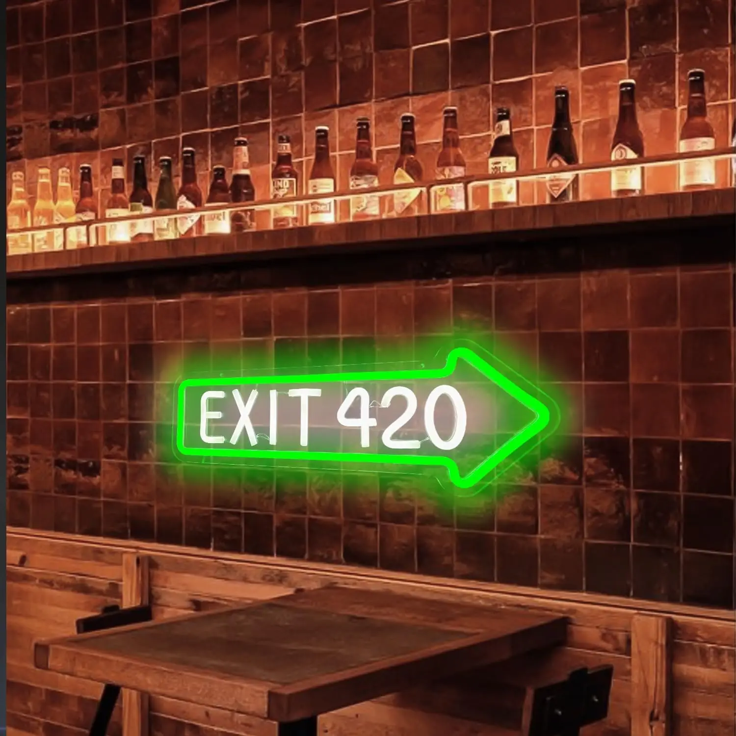 EXIT 420 Neon Sign Green Arrow LED Wall Light for Music Festival Bar Nightclub Decor Psychedelic Vibe Room Home Party Gift Idea