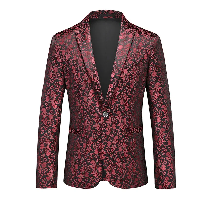 Men\'s Jacquard Suit Jacket 2024 Spring New Fashion Slim Fit Social Banquet Dress Jacket High-quality British Style Men Clothing