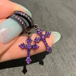 Fashion Luxury Temperament Rhinestone Cross Dangle Earrings for Women Minimalist Personalized Ear Buckle Accessories Jewelry