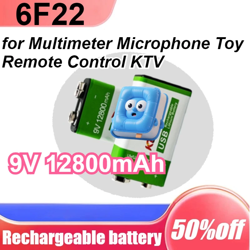 

9V 12800mAh Li-ion 6F22 Micro USB Rechargeable Battery for Multimeter for Microphone for Toy for Remote Control for KTV